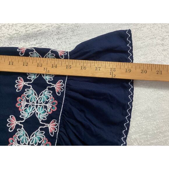 Max Studio tunic blouse  navy scoop neck, bell sleeves floral embroidery sz 3X - Picture 7 of 8